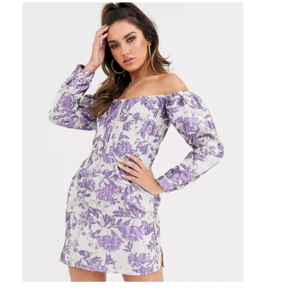 Misguided Bardot mini dress in embroidery